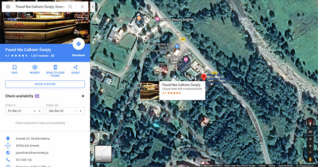 Link do Google Maps do lokalizacji Karczmy "Paweł Nie Całkiem Święty"